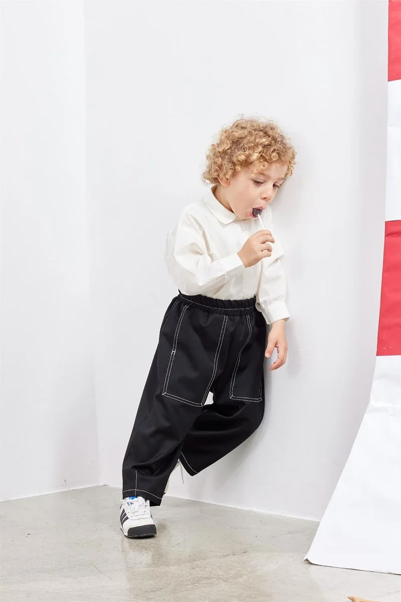 Fahhar Kids Children's Double Needle Shalwar Trousers Black