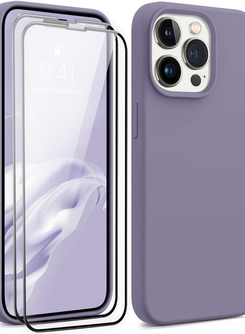 Raxoom [3-in-1] iPhone 15 Pro Case Bundle â€“ Light Gray Premium Liquid Silicone Cover with 9H Tempered Glass Screen Protector - Image 1