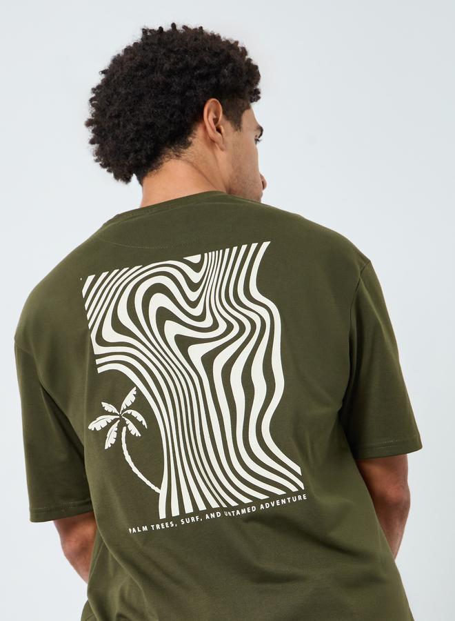 Styli Men Green Wavy Graphic Oversized T-Shirt - Image 5