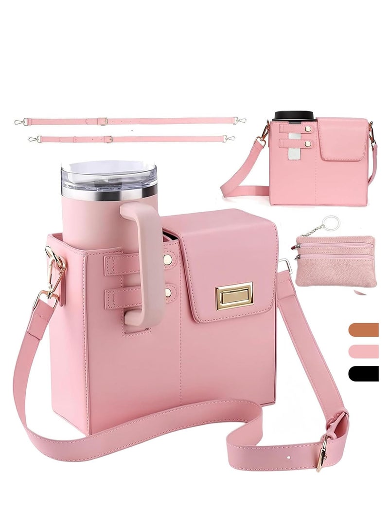 Outdoor Portable Crossbody Water Cup Storage Bag,Crossbody Cup Holder Bag,Crossbody Bag With Water Bottle Holder,for Stanle Purse Cup Holder Bag,Leather Water Bottle Bag With Adjustable Strap - Image 1