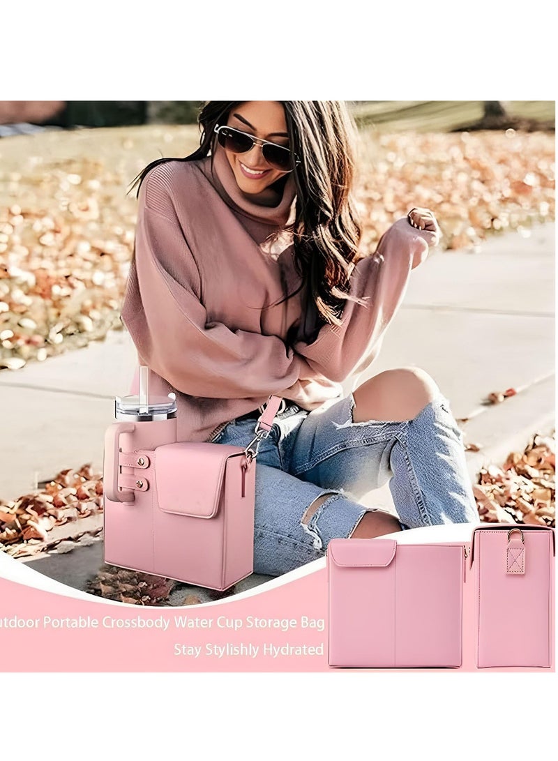 Outdoor Portable Crossbody Water Cup Storage Bag,Crossbody Cup Holder Bag,Crossbody Bag With Water Bottle Holder,for Stanle Purse Cup Holder Bag,Leather Water Bottle Bag With Adjustable Strap - Image 2