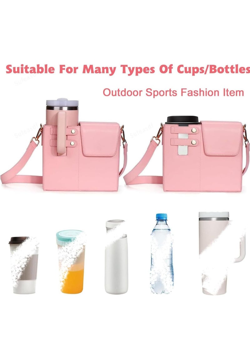 Outdoor Portable Crossbody Water Cup Storage Bag,Crossbody Cup Holder Bag,Crossbody Bag With Water Bottle Holder,for Stanle Purse Cup Holder Bag,Leather Water Bottle Bag With Adjustable Strap - Image 3