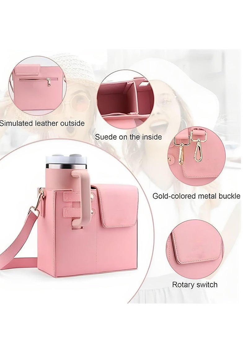 Outdoor Portable Crossbody Water Cup Storage Bag,Crossbody Cup Holder Bag,Crossbody Bag With Water Bottle Holder,for Stanle Purse Cup Holder Bag,Leather Water Bottle Bag With Adjustable Strap - Image 4