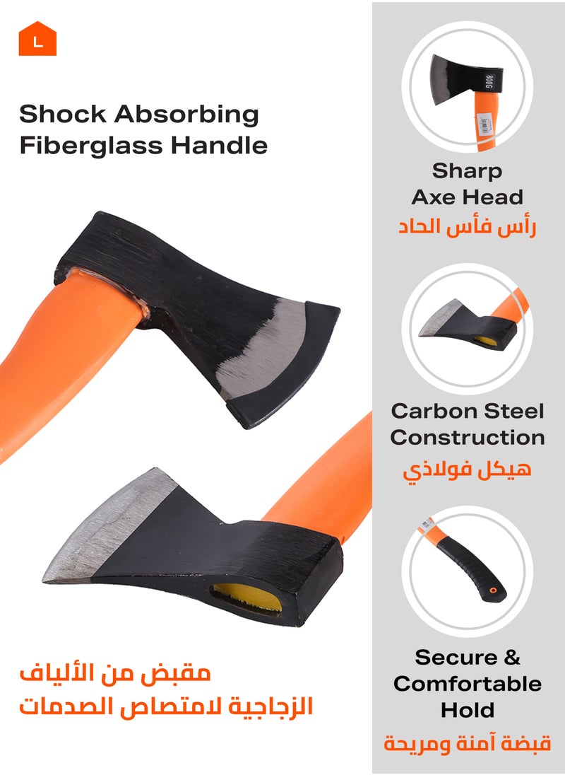 LAWAZIM Axe Fiber Handle -800g- Clean Cutting with Durable Steel Head and Fiberglass Handle - for Firewood Adventures Survival Balanced Lopping Camping Backpacking Hiking Outdoor Woodwork and Kindling  - Image 3