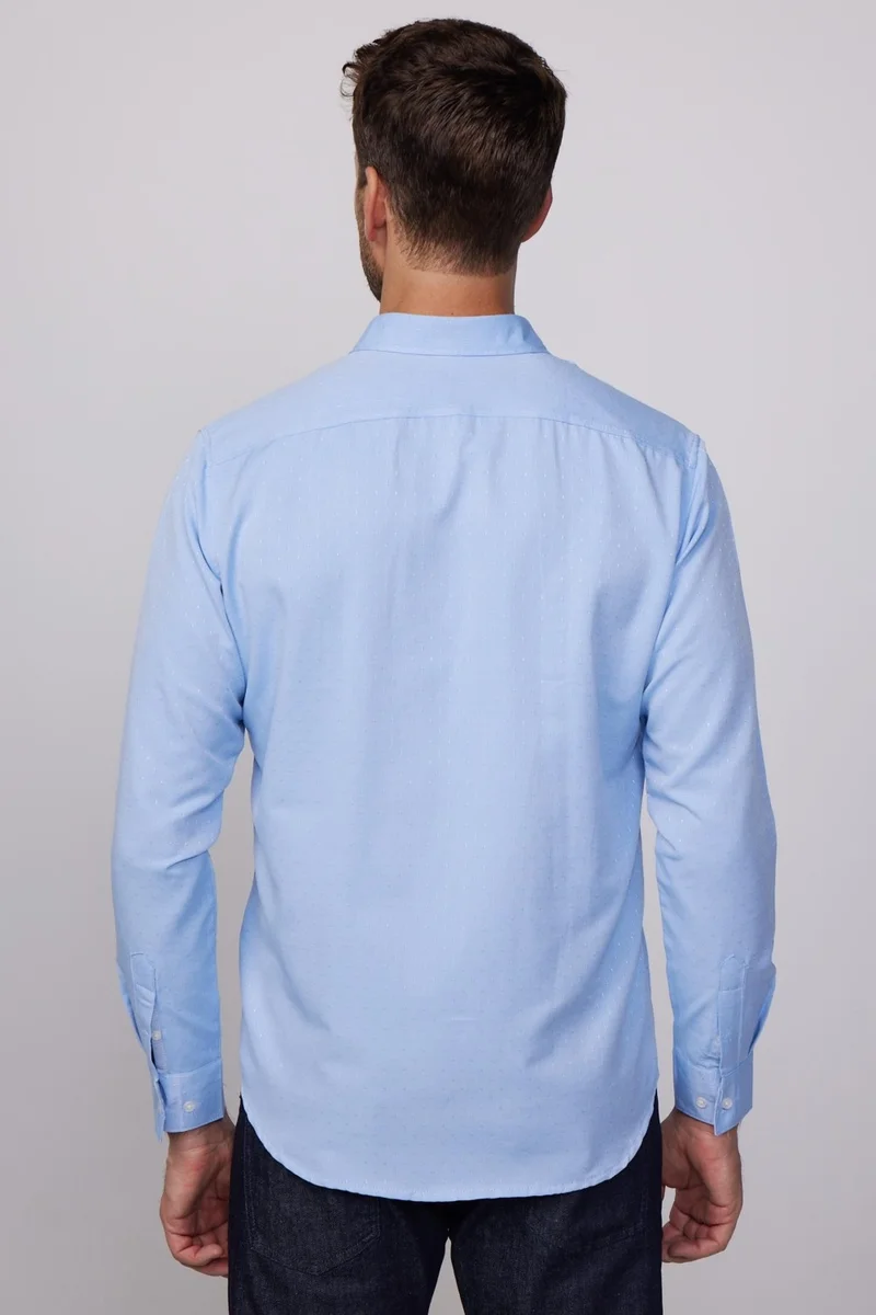 Tudors Classic Fit Sport Collar Dobby Oxford Garnished Blue Men's Shirt