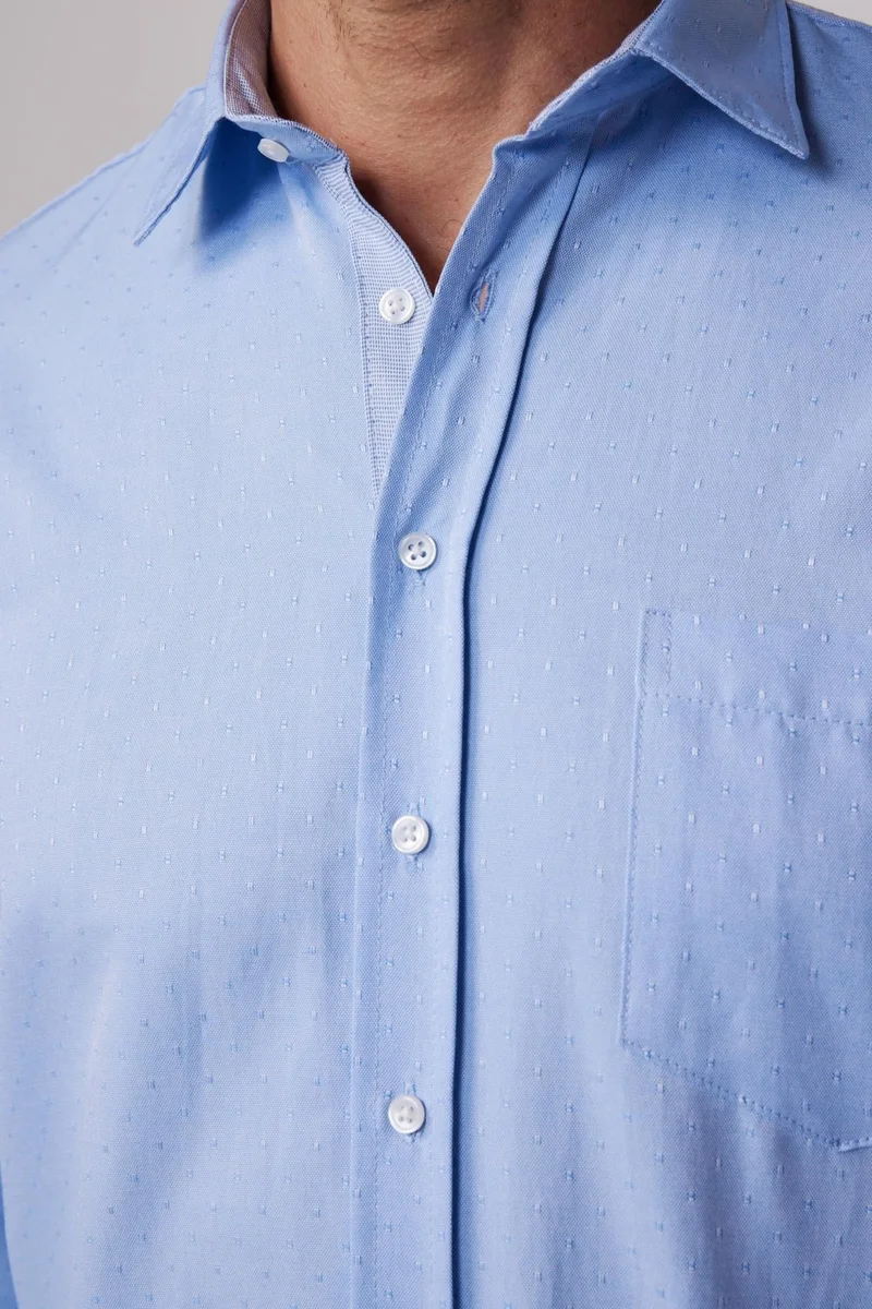 Tudors Classic Fit Sport Collar Dobby Oxford Garnished Blue Men's Shirt