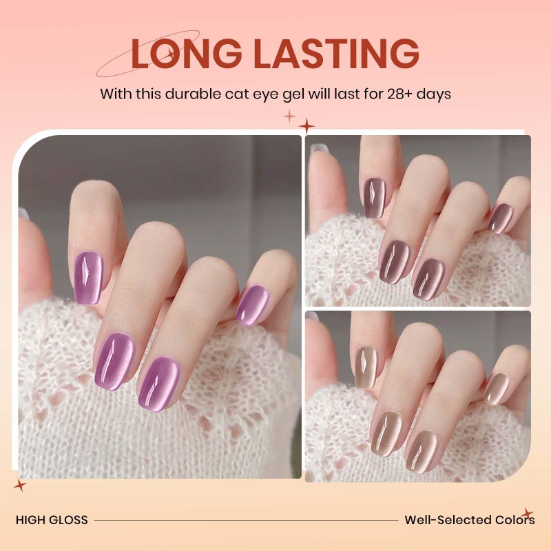SUPWEE Magnetic Gel Nail Polish - 12 Colors Moonlight Cat Eye Gel Nail Polish with Magnetic Stick Cateye Gel Polish Soak Off UV LED Nail Lamp Nail Art Manicure Salon Valentine's Day Gift for Women - Image 3