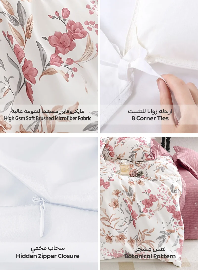 Donetella Printed Duvet Set, Queen Size 200x230 cm - 6-Pcs Bed Set, Microfiber Fabric - 1 Duvet Cover, 1 Fitted Sheet, 2 Pillow Shams, 2 Pillowcases (Filler Not Included)