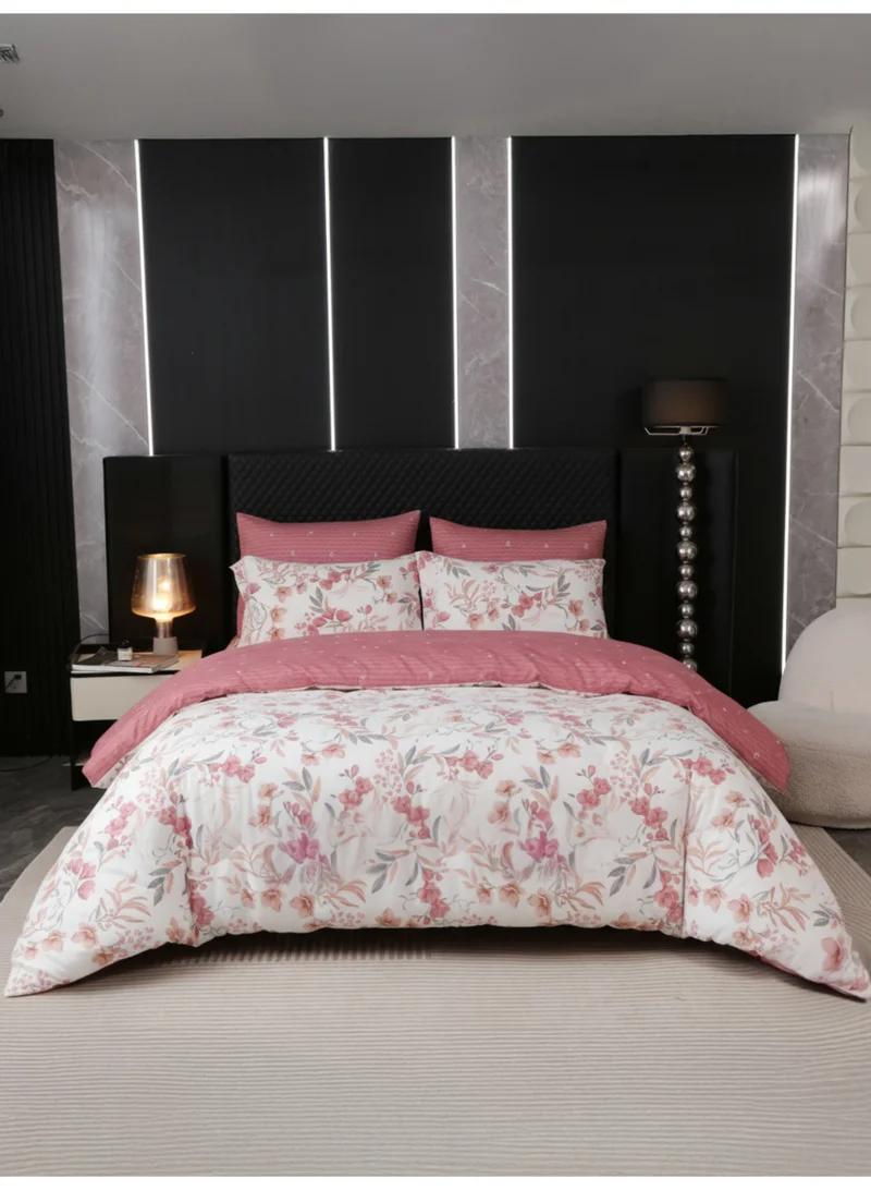 Donetella Printed Duvet Set, Queen Size 200x230 cm - 6-Pcs Bed Set, Microfiber Fabric - 1 Duvet Cover, 1 Fitted Sheet, 2 Pillow Shams, 2 Pillowcases (Filler Not Included)