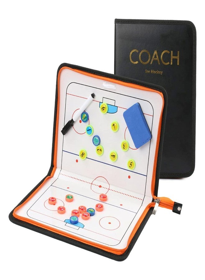 RoseFlower Ice Hockey Coaching Board, Ice Hockey Strategy Tactics Clipboard, Portable Strategy Ice Hockey Coaches Training Equipment Board Accesories Kit- with Zipper and Magnetic Player Markers - Image 1