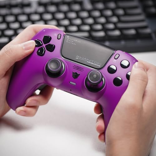 HEXGAMING وحدة تحكم HEXGAMING PHANTOM للألعاب التنافسية تأثير هول 4 أزرار قابلة لإعادة التعيين 6 ملفات تعريف 8 عصي قابلة للتبديل وزناد قابل للتعديل متوافق مع ps5 و PC و الهواتف المحمولة لون بنفسجي غسقي - Image 3