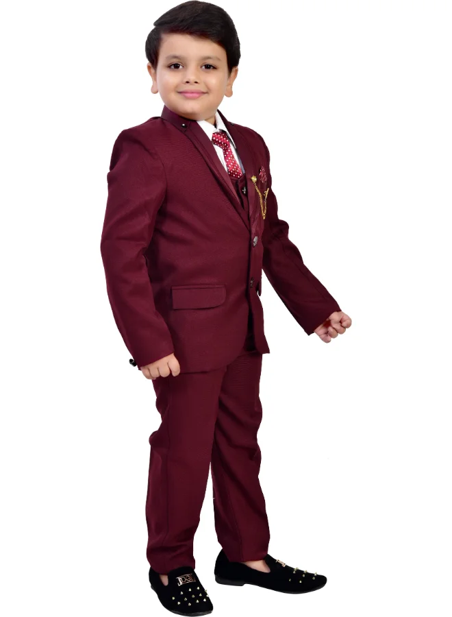 BT DEZINES Maroon 5-Piece Suit Set for Boys