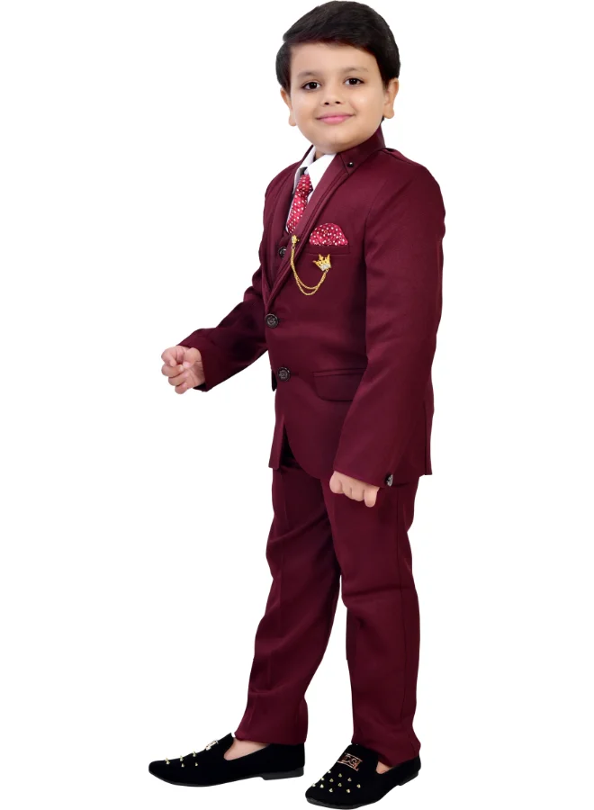 BT DEZINES Maroon 5-Piece Suit Set for Boys