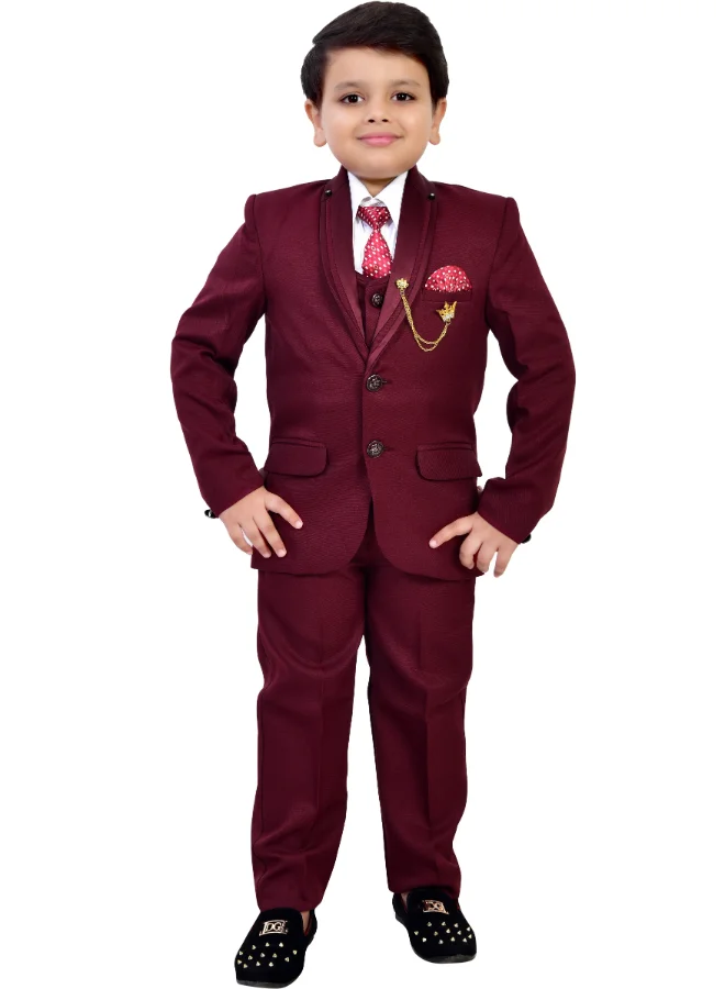 BT DEZINES Maroon 5-Piece Suit Set for Boys