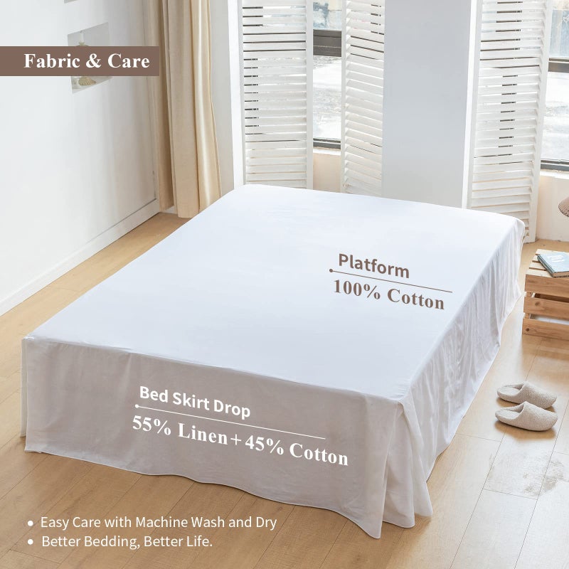 BISELINA BISELINA French Linen Bed Skirt with Pleated Corner 22-Inch Tailored Drop Natural Flax Cotton Blend Basic Dust Ruffle Soft Cozy Farmhouse Bedding (22"" Queen  Basic White)  - Image 3