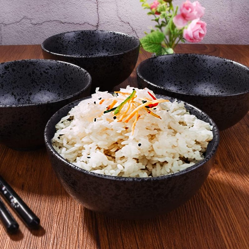 Cerficer طقم أطباق أرز يابانية من 4 قطع، أطباق سيراميك سوداء لصوص السوشي، للأرز والحساء - Image 3