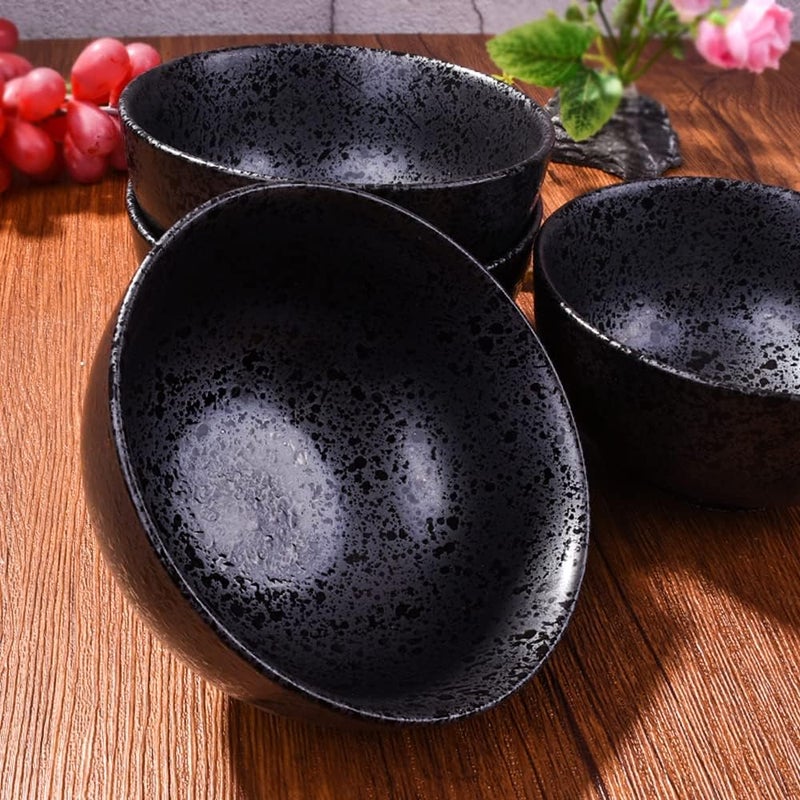 Cerficer طقم أطباق أرز يابانية من 4 قطع، أطباق سيراميك سوداء لصوص السوشي، للأرز والحساء - Image 5