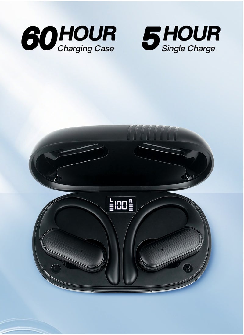 Jliyru - Bluetooth Earphones, True Wireless Earbuds, Ear Hook Stereo Waterproof Sport Headset With Microphone - Black - Image 1
