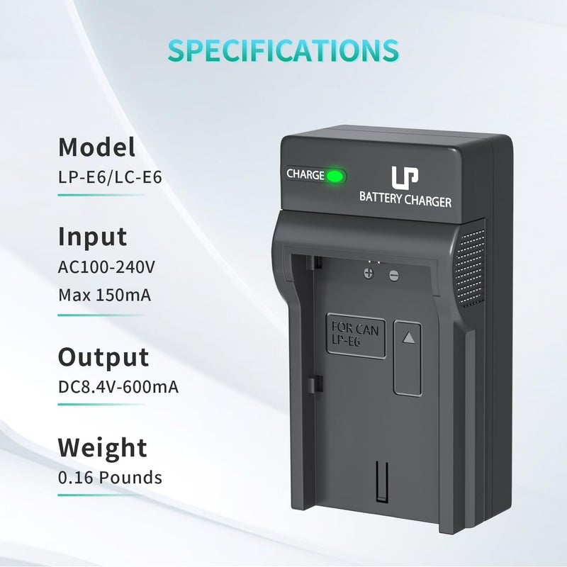 L & P -E6 E6N Battery Charger, Charger Compatible with Canon EOS 90D, 80D, 70D, 60D, 60DA, 7D Mark II, 7D, 6D Mark II, 6D, 5D Mark IV, 5D Mark III, 5D Mark II, 5DS, 5DS R, R5, R6 DSLR Cameras & More - Image 5