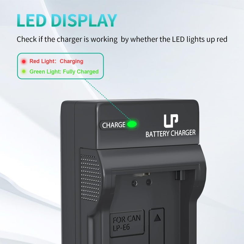 L & P -E6 E6N Battery Charger, Charger Compatible with Canon EOS 90D, 80D, 70D, 60D, 60DA, 7D Mark II, 7D, 6D Mark II, 6D, 5D Mark IV, 5D Mark III, 5D Mark II, 5DS, 5DS R, R5, R6 DSLR Cameras & More - Image 3