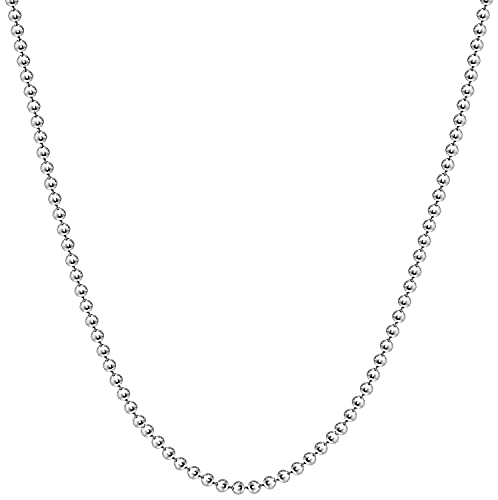 Savlano 925 Sterling Silver Italian Solid Bead Ball Dog Tag Chain Necklace Comes With Gift Box for Women & Men - Made in Italy (18, 2.0mm) - Image 1