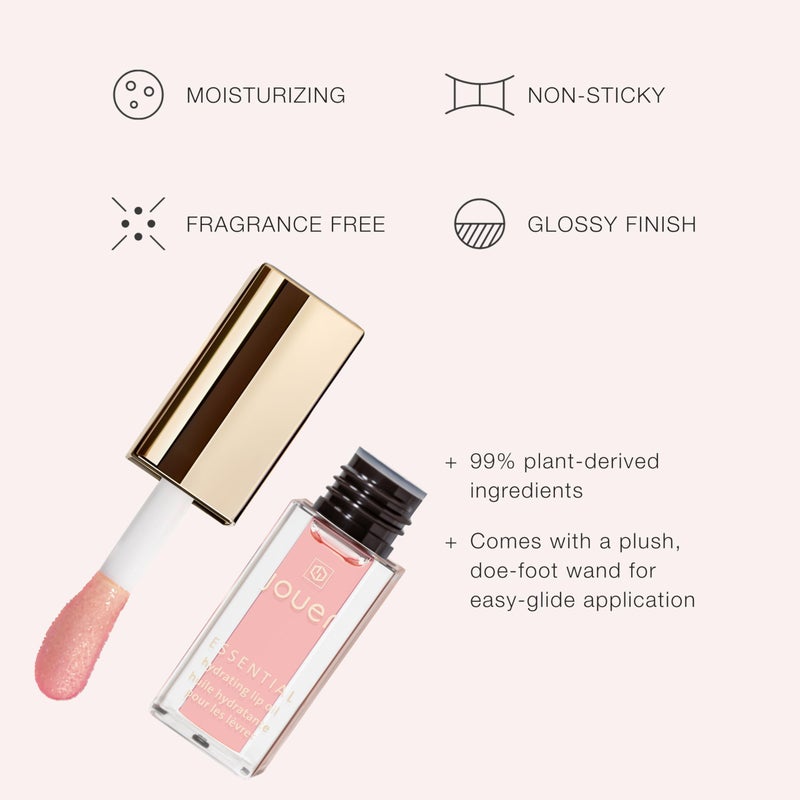 Jouer Essential Hydrating Lip Oil â€“ Moisturizing Dry Lip Treatment Serum - Fragrance Free Clear Lip Oil - Jojoba Seed Oil and Apricot Oil Formula, Natural Shine - Image 2