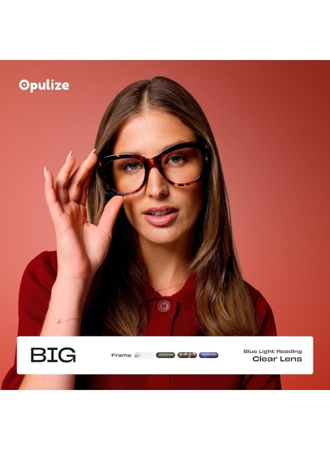 OPULIZE BIG Blue Light Blocking Glasses - Bold Oversized Round Fashion Frame - Anti-Glare Anti-Reflective Computer Gaming - UV & Eyestrain Protection - Black - Mens Womens +0.00 - Image 3