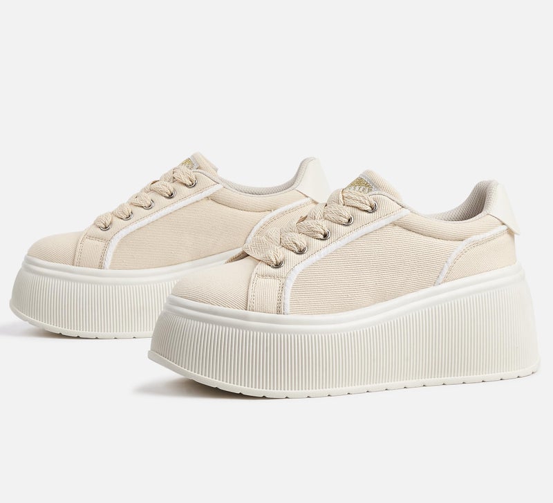 LUCKY STEP Women's Platform Fashion Sneakers Classic Wedge Canvas Casual Low Top Retro Walking Shoes(Beige,5 B(M) US) - Image 5