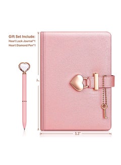 KASTWAVE Heart Shaped Lock Diary with Key Heart Diamond Pen, PU Leather, Personal Organizers Planner Journal Notebook Gift for Women Girls(Pink)  - Image 2