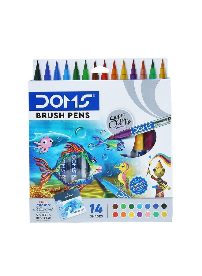 DOMS Nontoxic Brush Pen In Cardboard Box (14 Assorted Shades X 1 Set) - Image 1