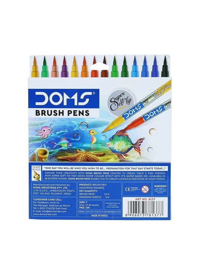 DOMS Nontoxic Brush Pen In Cardboard Box (14 Assorted Shades X 1 Set) - Image 5