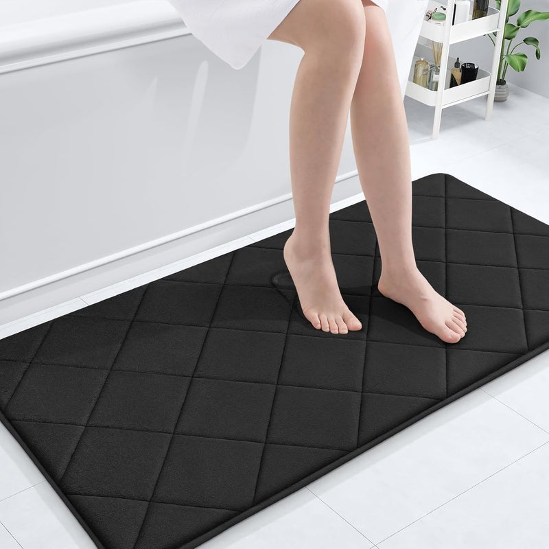 OLANLY Memory Foam Bath Mat 44x24, Ultra Soft and Absorbent Bathroom Rugs, Machine Washable, Comfortable Bath Carpet for Bathroom Floor, Tub and Shower, Black - Image 1