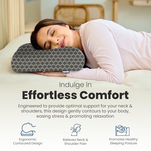 CareFoam Memory Foam Cervical Neck Pillow | 2 Years Warranty | Pain Relief Sleep, Improves Posture Spinal Alignment, Neck Pain Relief | King 23 x 14 x 4.5 Inch | Black acquard Cover | Pack of 2 - Image 5