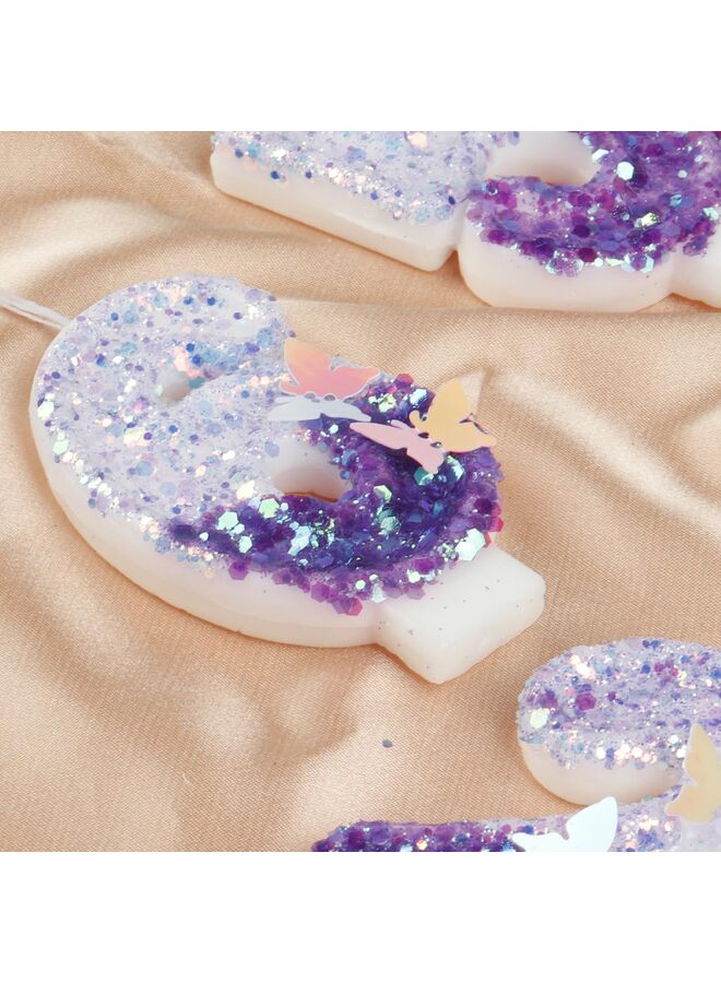 LAMAY Number birthday candles, gradient purple butterfly number candles, luxurious cake decorations, suitable for parties, weddings, anniversaries, family gatherings, children and adults (number 6). - Image 2