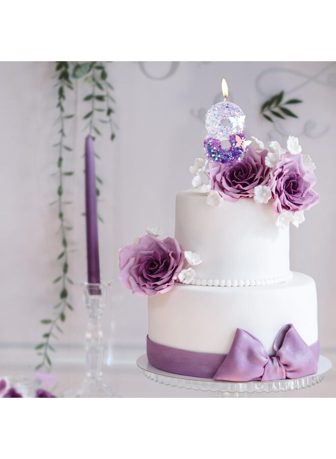 LAMAY Number birthday candles, gradient purple butterfly number candles, luxurious cake decorations, suitable for parties, weddings, anniversaries, family gatherings, children and adults (number 6). - Image 3