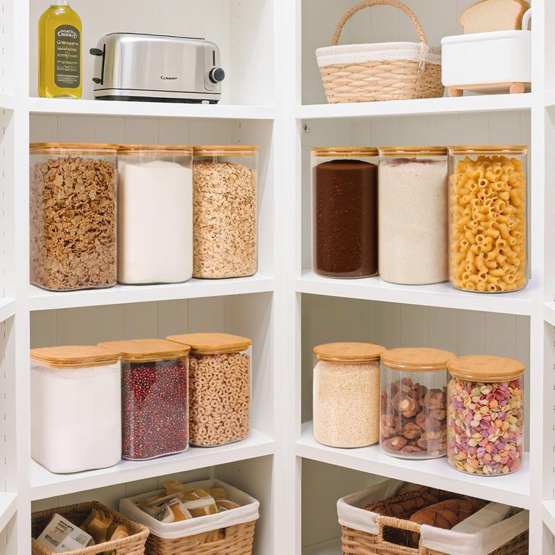 ComSaf 4 Qt Glass Food Storage Containers Set of 2, Large Storage Containers with Lids, Square Glass Jars with Lids, for Flour and Sugar, Cereal, Rice, Pasta, Oats, Coffee Beans - Image 5