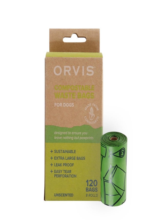 Orvis Compostable Waste Bags for Dogs, Extra Large, Unscented Green Dog Poo Bags, 8 Rolls, 120 Bags Total | Compostable Doggy Bags Made from Cornstarch, 9in x 14in - Image 1