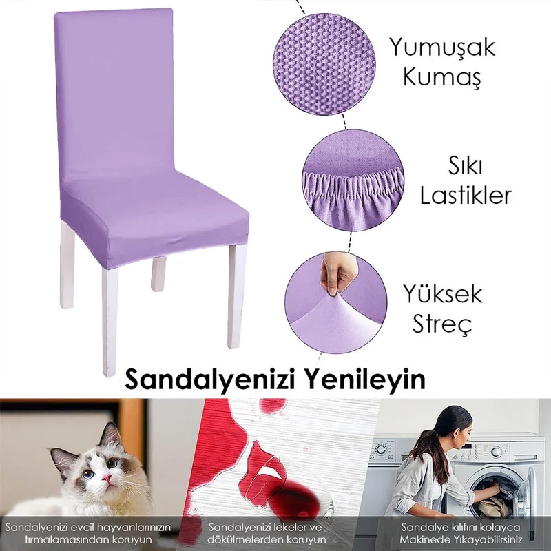 فايند Lycra Chair Cover Flexible Stretch Elastic Chair Cover Balpetek Chair Protector (4pcs) lilac