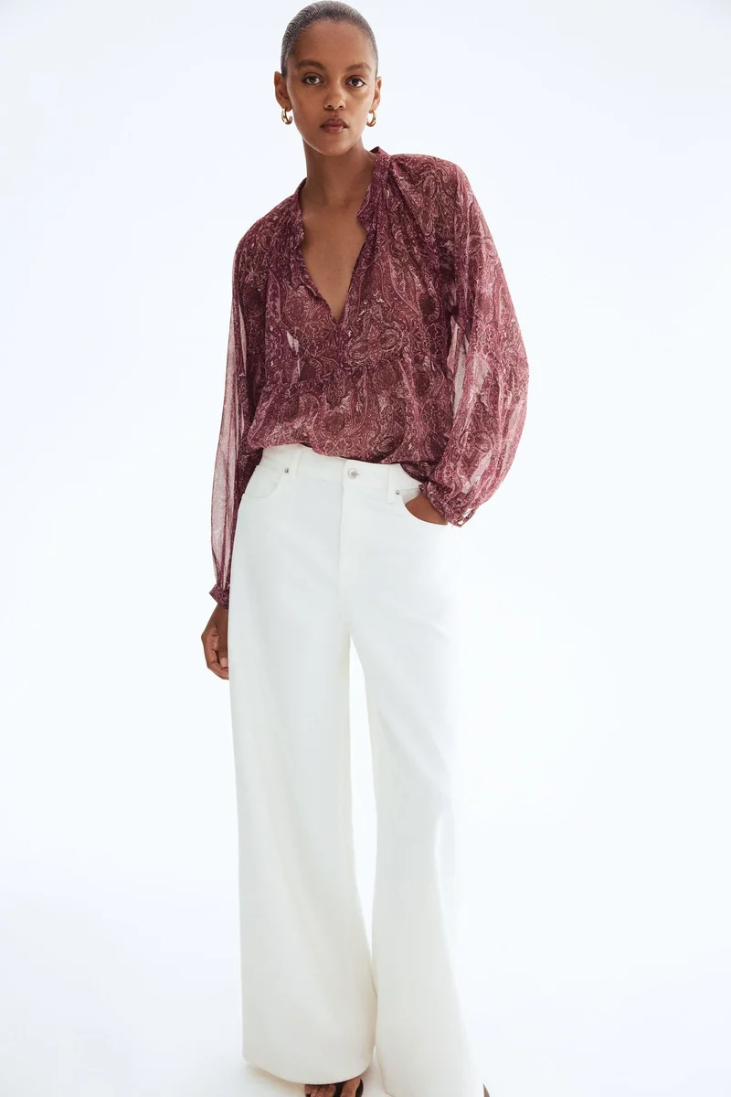 اتش اند ام بلوزة من الشيفون بتصميم منقوش