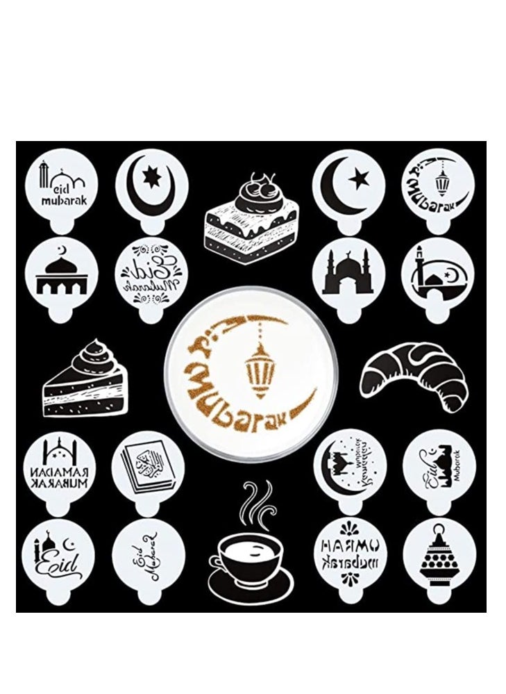 SYOSI 16Pcs Eid Ramadan Coffee Decorating Stencils Reusable Cake Cookies Baking Painting Journal Mold Tools Templates Decor, Dessert Coffee Chocolate DIY Craft Islamic Ramadan Party Supplies  - Image 1