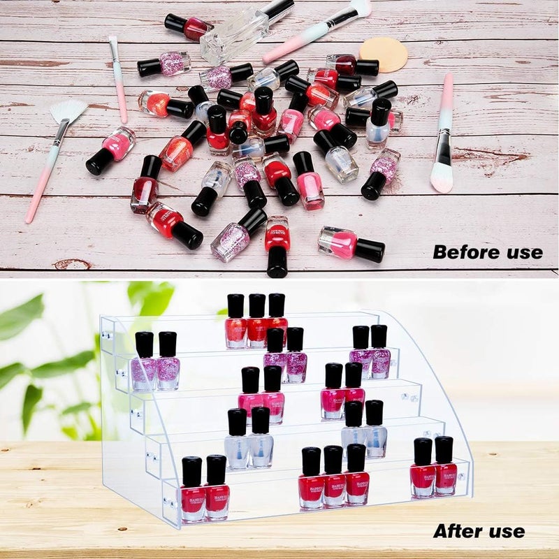 KINGROW Nail Polish Organizer Holder Rack 5 Layers Acrylic Display Rack Eyeglasses Shelf Essential Oils Ink Storage Holds Up to 80 (Fit 1-2oz Bottles) - Image 3
