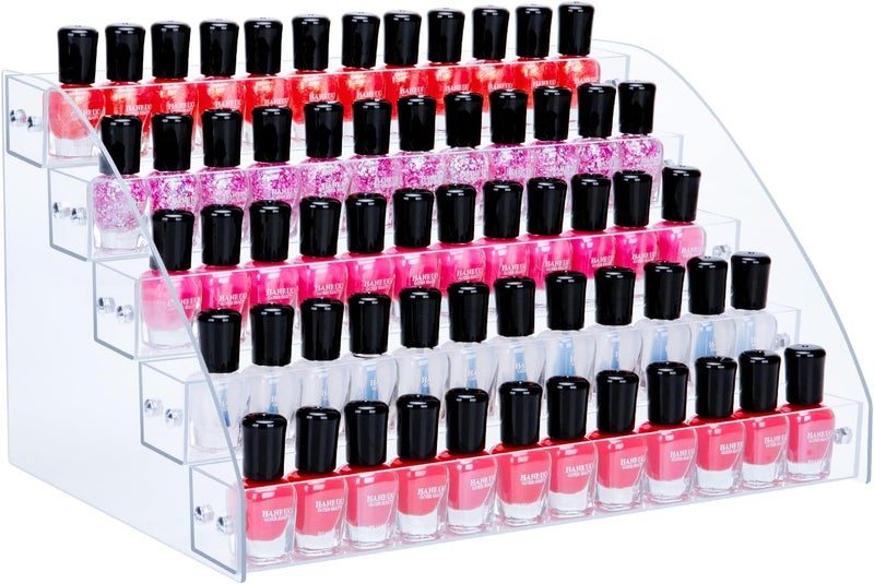 KINGROW Nail Polish Organizer Holder Rack 5 Layers Acrylic Display Rack Eyeglasses Shelf Essential Oils Ink Storage Holds Up to 80 (Fit 1-2oz Bottles) - Image 1
