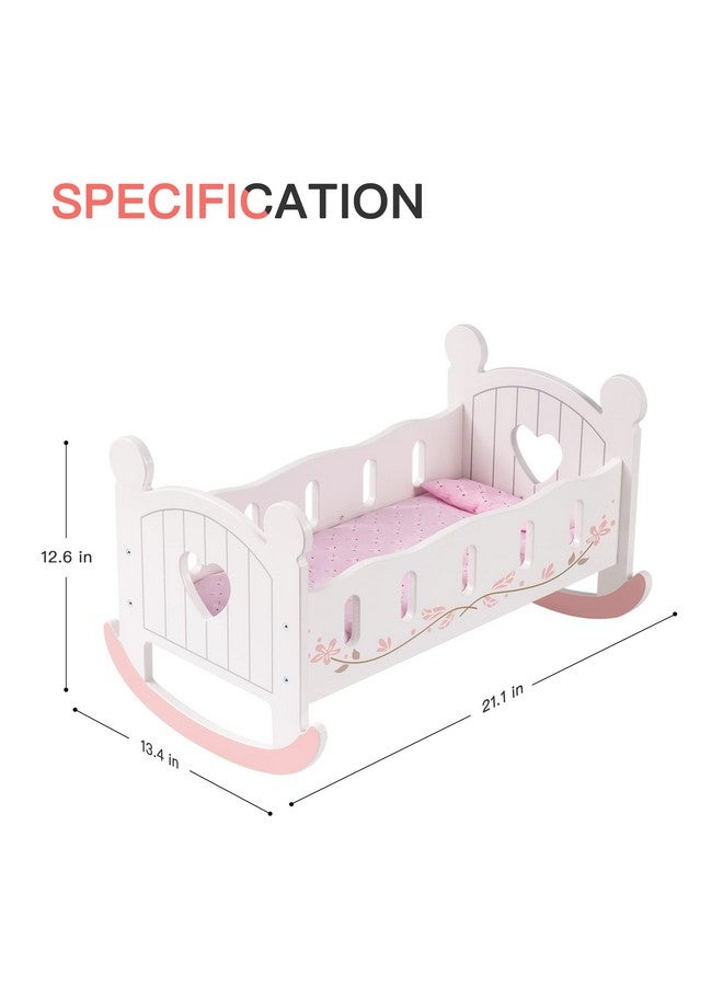 ROBUD Baby Doll Crib Wooden Doll Cradle with Bedding Doll Rocking Cradle 18inch Doll Furniture Doll Bed Fits for 18inch American Girl Dolls - Image 3