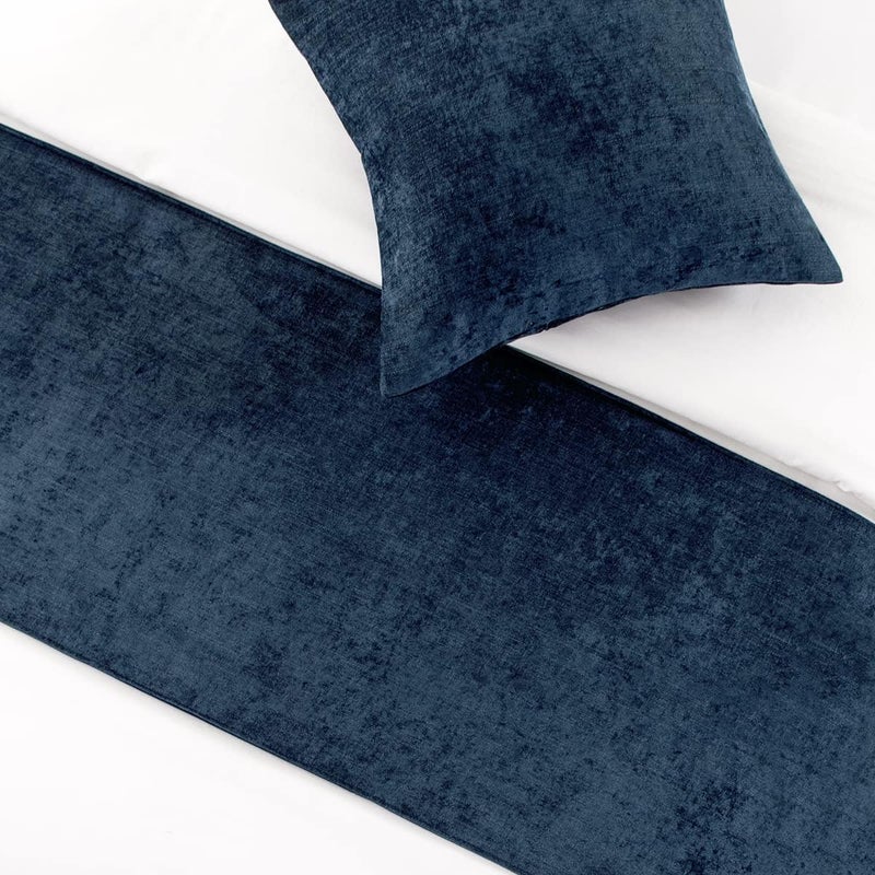 AMBERIS Bed Runner Dark Blue, Chenille Soft No Fading Modern Bed Scarf - Image 3
