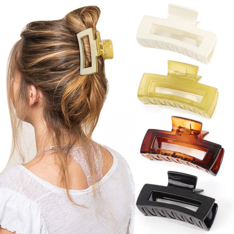 Canitor Hair Claw Clips for Thin Hair 31 inches Acrylic Rectangular Hair Clips Tortoise Barrettes French Design Banana Jaw Clips Hair Clips Nonslip Clip