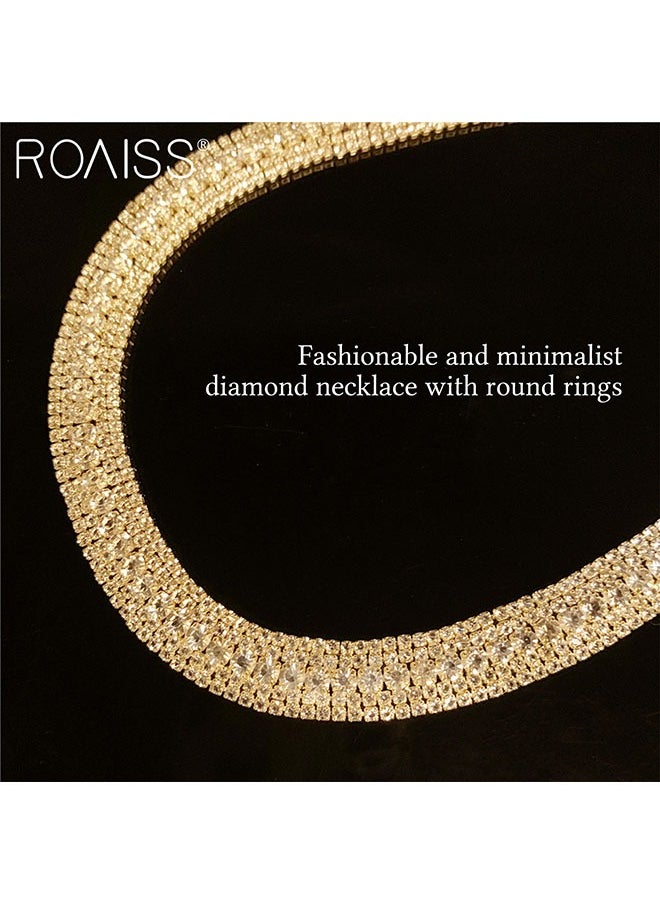 roaiss طقم مجوهرات نسائي مكون من قطعتين، عقد ذهبي دائري مرصع بالألماس وأقراط مستطيلة لامعة  - Image 3