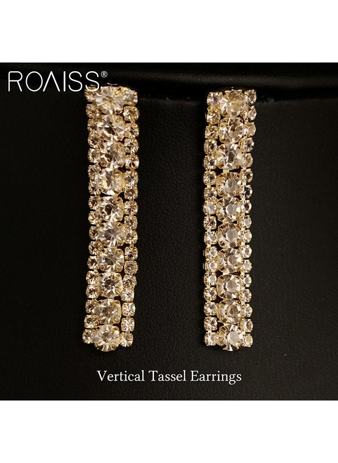 roaiss طقم مجوهرات نسائي مكون من قطعتين، عقد ذهبي دائري مرصع بالألماس وأقراط مستطيلة لامعة  - Image 4