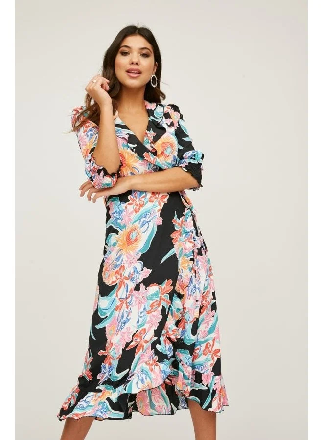 Little Mistress Little Mistress Acapulco Floral-Print Midi Wrap Dress
