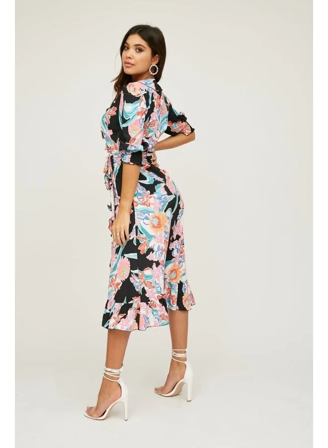 Little Mistress Little Mistress Acapulco Floral-Print Midi Wrap Dress