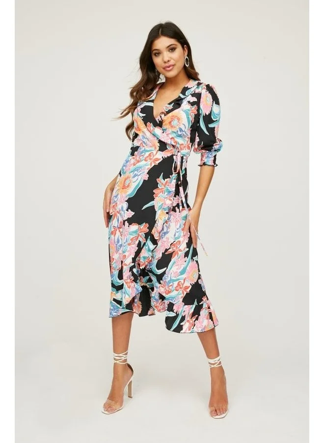 Little Mistress Little Mistress Acapulco Floral-Print Midi Wrap Dress